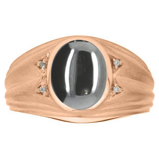 Oval Cut Hematite Birthstone Diamond Men's Ring In Rose Gold