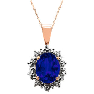 Diamond Oval Blue Sapphire Gemstone Rose Gold Starburst Pendant