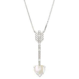 Diamond Mother Of Pearl Birthstone Heart Arrow Pendant In White Gold