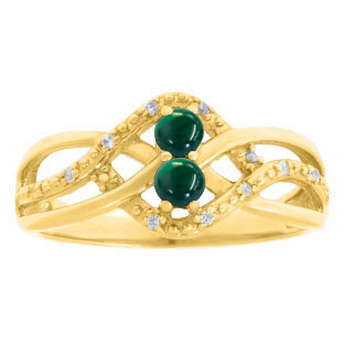 Diamond 2-Stone Malachite Birthstone Infinity Ring In Yellow Gold