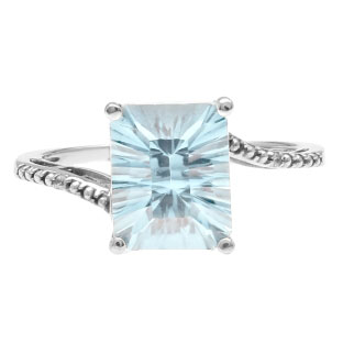 Emerald-Cut Aquamarine Birthstone Diamond White Gold Ring