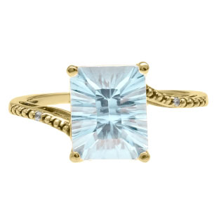 Emerald-Cut Aquamarine Birthstone Diamond Yellow Gold Ring
