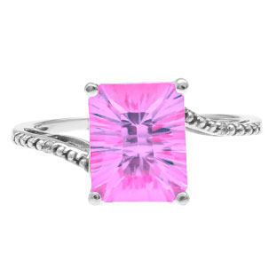 Emerald-Cut Pink Sapphire Birthstone Diamond White Gold Ring