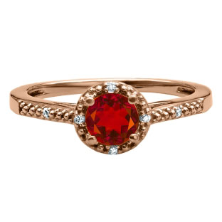 Round Cut Ruby Birthstone Diamond Rose Gold Ring