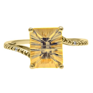 Emerald-Cut Citrine Birthstone Diamond Yellow Gold Ring