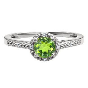 Round Cut Peridot Birthstone Diamond White Gold Ring