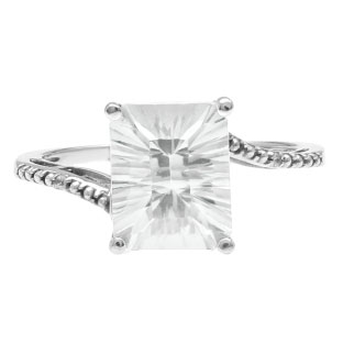 Emerald-Cut White Topaz Birthstone Diamond White Gold Ring