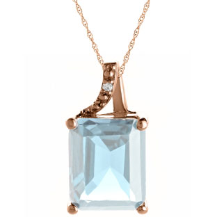Emerald-Cut Aquamarine Birthstone Diamond Rose Gold Pendant