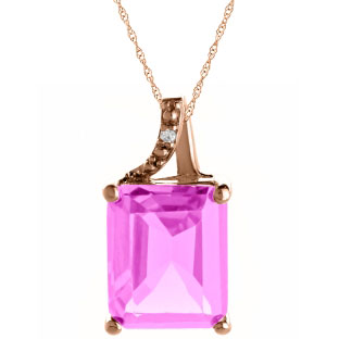 Emerald-Cut Pink Sapphire Birthstone Diamond Rose Gold Pendant
