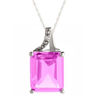 Emerald-Cut Pink Sapphire Birthstone Diamond Sterling Silver Pendant
