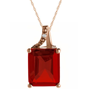 Emerald-Cut Ruby Birthstone Diamond Rose Gold Pendant