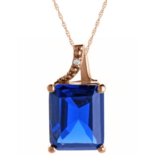 Emerald-Cut Blue Sapphire Birthstone Diamond Rose Gold Pendant
