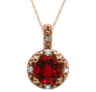 Round Cut Garnet Birthstone Diamond Rose Gold Pendant
