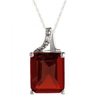 Emerald-Cut Garnet Birthstone Diamond Sterling Silver Pendant