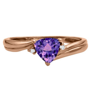 Trillion Cut Amethyst Birthstone Diamond Rose Gold Ring