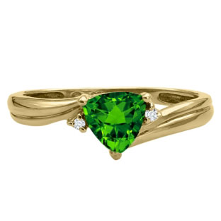 Trillion Cut Emerald Birthstone Diamond Yellow Gold Ring