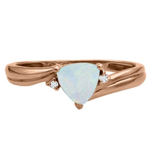Trillion Cut Opal Birthstone Diamond Rose Gold Ring