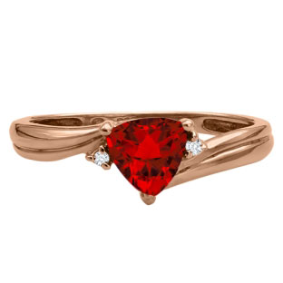 Trillion Cut Ruby Birthstone Diamond Rose Gold Ring