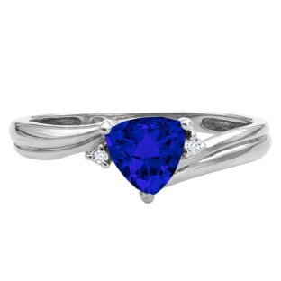 Trillion Cut Blue Sapphire Birthstone Diamond White Gold Ring