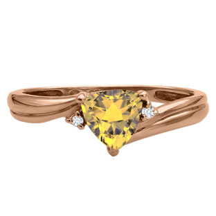 Trillion Cut Citrine Birthstone Diamond Rose Gold Ring
