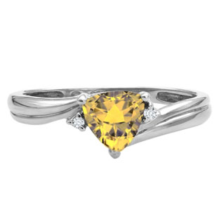 Trillion Cut Citrine Birthstone Diamond White Gold Ring