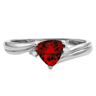 Trillion Cut Garnet Birthstone Diamond White Gold Ring