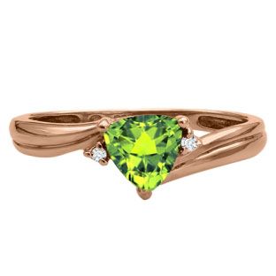 Trillion Cut Peridot Birthstone Diamond Rose Gold Ring