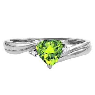 Trillion Cut Peridot Birthstone Diamond Sterling Silver Ring