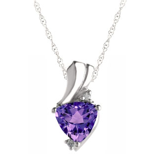 Trillion Cut Amethyst Birthstone Diamond White Gold Pendant
