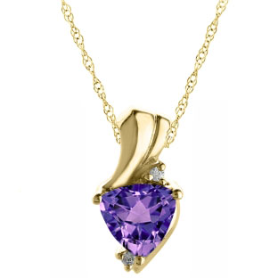 Trillion Cut Amethyst Birthstone Diamond Yellow Gold Pendant