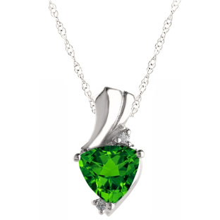 Trillion Cut Emerald Birthstone Diamond White Gold Pendant