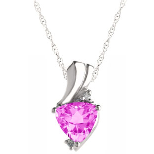 Trillion Cut Pink Sapphire Birthstone Diamond White Gold Pendant