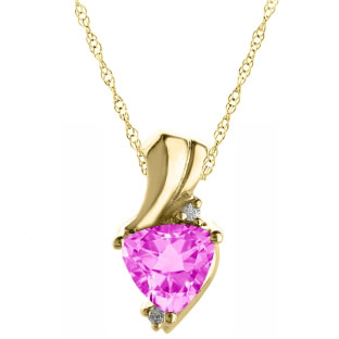 Trillion Cut Pink Sapphire Birthstone Diamond Yellow Gold Pendant