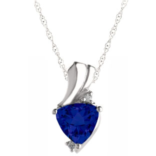 Trillion Cut Blue Sapphire Birthstone Diamond Sterling Silver Pendant