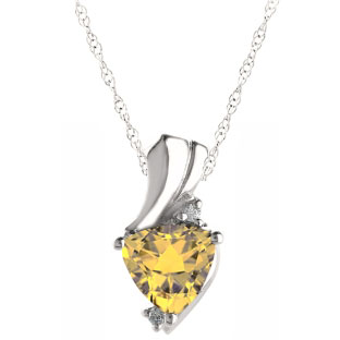 Trillion Cut Citrine Birthstone Diamond Sterling Silver Pendant