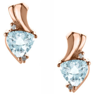 Trillion Cut Aquamarine Birthstone Diamond Rose Gold Earrings