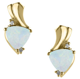 Trillion Cut Opal Birthstone Diamond Yellow Gold Earrings