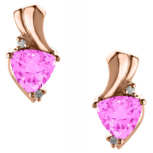 Trillion Cut Pink Sapphire Birthstone Diamond Rose Gold Earrings