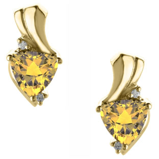 Trillion Cut Citrine Birthstone Diamond Yellow Gold Earrings