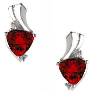 Trillion Cut Garnet Birthstone Diamond Sterling Silver Earrings