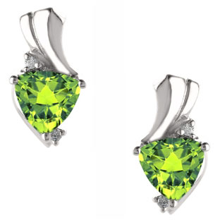 Trillion Cut Peridot Birthstone Diamond White Gold Earrings