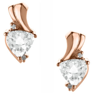 Trillion Cut White Topaz Birthstone Diamond Rose Gold Earrings
