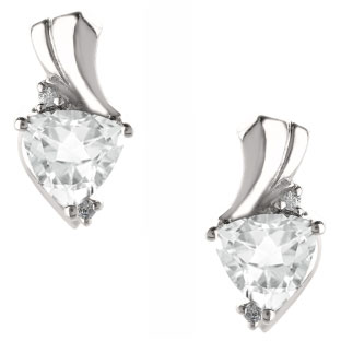 Trillion Cut White Topaz Birthstone Diamond Sterling Silver Earrings