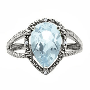 Diamond Pear Shaped Aquamarine Gemstone White Gold Ring