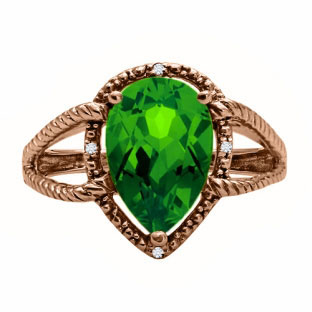 Diamond Pear Shaped Emerald Gemstone Rose Gold Ring