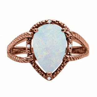 Diamond Pear Shaped Opal Gemstone Rose Gold Ring