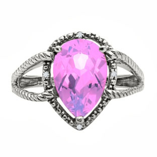 Diamond Pear Shaped Pink Sapphire Gemstone White Gold Ring