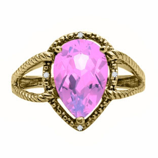 Diamond Pear Shaped Pink Sapphire Gemstone Yellow Gold Ring