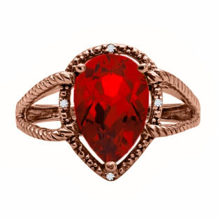 Diamond Pear Shaped Ruby Gemstone Rose Gold Ring