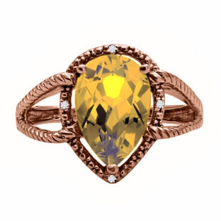 Diamond Pear Shaped Citrine Gemstone Rose Gold Ring